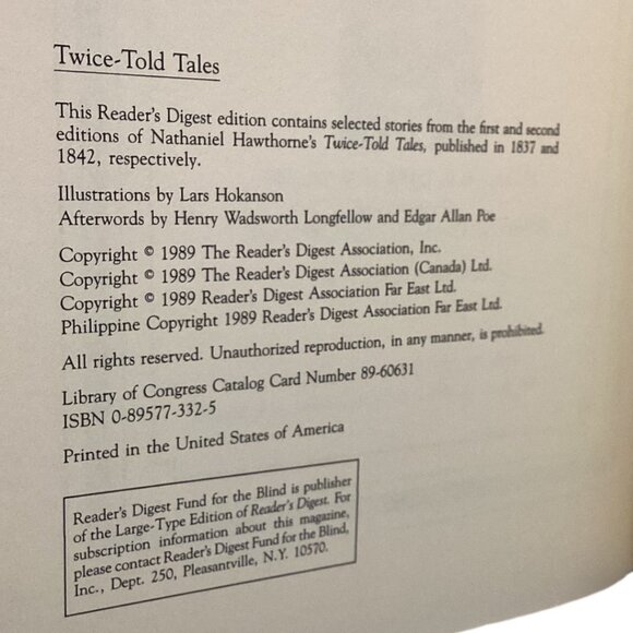 Twice-Told Tales By Nathaniel Hawthorne Readers Digest Edition 1989 - Picture 2 of 5